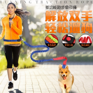 (2入)防爆衝鬆緊尼龍寵物跑步遛狗牽引繩