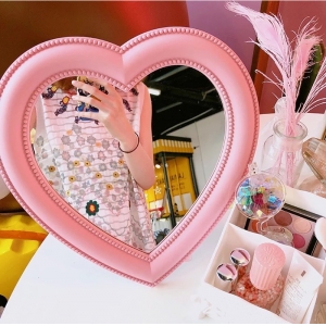 (2入)粉色愛心桌面鏡